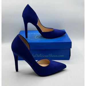My Delicious Shoes Women’s Stephanie Blue Faux Suede Classic Pump Heel Size 7